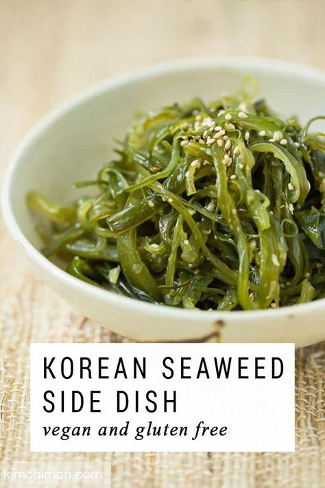 Korean seaweed side dish that’s made from Miyeok Julgi (stem). A great savory and garlicky banchan that is really easy to make.Vegan and Gluten-Free. #seaweed #kelp #veganrecipes #vegancooking #banchan #koreanfood #kimchimari Korean Potato Side Dish, Korean Vegetables, Korean Side Dishes, Kimchi Recipe, Vegan Sides, Potato Sides, Potato Side Dishes, Vegetable Sides, Asian Dishes