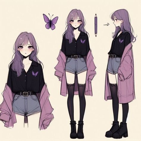 Anime Fashion Outfits Drawing, Anime Outfits Female Drawing, Casual Outfits Anime, Cute Outfits Anime, Character Outfits Female Casual, Cute Drawlings, Oc Outfits, Clothing Design Sketches, Dress Design Sketches