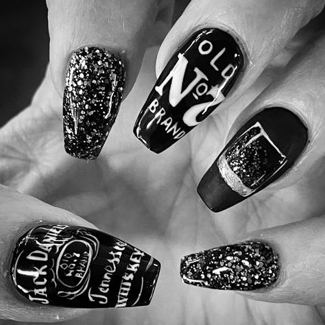 Jack Daniels Nails, Dirtbike Nail Designs, Bike Week Nail Designs, Harley Davidson Nails Design, Motorcycle Nails Designs, Motorcycle Nails, Country Acrylic Nails, Girly Things, Class Ring