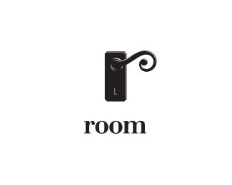 Room logo design. Demonstrates a clever letter mark that is a recognizable shape of a detail of a door. A Double Entendre in graphic design. Double Logo Design, Door Graphic Design, Room Logo Design, Room Logo, Door Logo, Logo Monogramme, Double Entendre, Gfx Design, Word Design