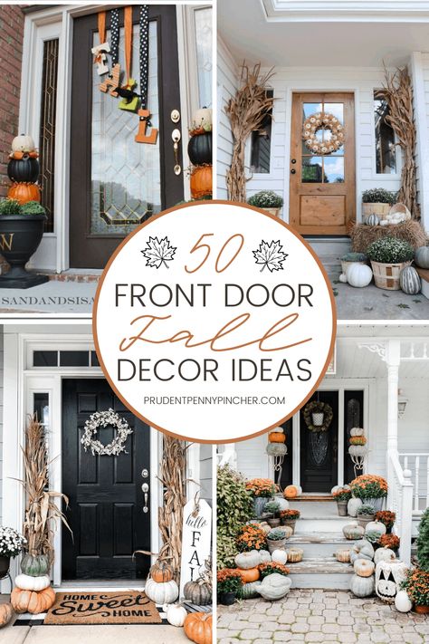 Give your outdoor entryway a cozy makeover with these fall front door decor ideas. From fall porch decor ideas to fall front steps ideas, there are plenty of fall front door decorations to choose from. These outdoor fall porch decorating ideas will show you how to decorate a front door for fall.  There are fall front porch ideas for rustic, farmhouse, and traditional decor styles. Fall Front Door Decorations, Fall Front Steps, Fall Front Door Decor Ideas, Front Steps Ideas, Front Door Decor Ideas Entrance, Front Door Decor Ideas, Door Decor Ideas, Front Door Decorations, Fall Front Door Decor