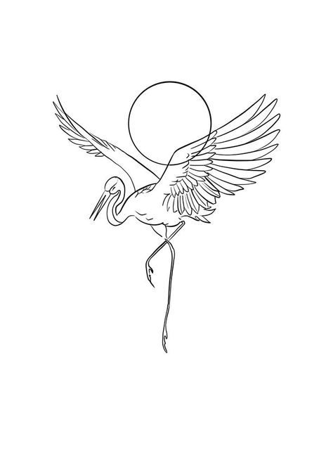 Crane Line Art, Crane Drawing, Heron Tattoo, Thumb Tattoos, Vogel Tattoo, Crane Tattoo, Tan Tattoo, Ghost Tattoo, Tattoos For Black Skin