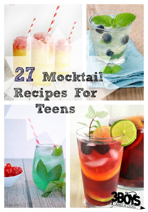 Mocktail Recipes for Teenagers Quinceanera Mocktails, Sweet 16 Mocktail Bar, Mocktails For Teens, Kids Mocktails, Recipes For Teens, Mocktail Party, Alcoholic Treats