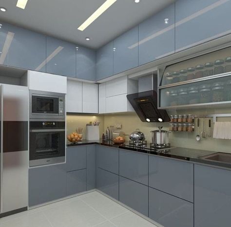 Latest kitchen design ❣️❣️❣️ - Home interior by Navin | Facebook Kitchen Cupboard Designs Colour, Two Colour Kitchen Units, Kitchen Wadrobes, Modern Kitchen Colour Combination, Latest Kitchen Designs Modern, Kitchen Colour Combination Ideas, Kitchen Trolley Design, Kitchen Cabinets Color Combination, Kitchen Colour Combination