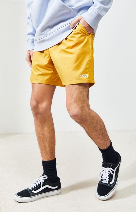 Vans Mens Gold Nylon Active Shorts Vans Outfit Men Shorts, Vans Shorts Outfit, Vans Outfit Men, Skate Outfit, Vans Shorts, Guy Fits, Mens Shorts Outfits, Vans Outfit, Mens Summer Outfits