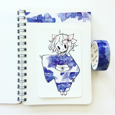 #washitape blue violets Washi Tape Art, Tape Art, Baymax, Chibi Drawings, Kawaii Drawings, Kawaii Art, Pretty Art, 그림 그리기, Life Art