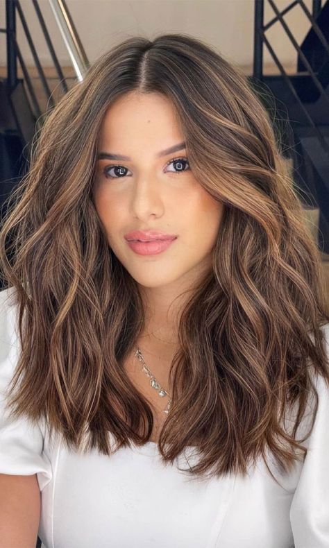 Best Brown Hair Colour Ideas with Highlights and Lowlights : Cool Brown With Highlights Brown Hair With Toffee Balayage, Multi Brown Hair Color, Toffe Brown Hair Color, Blended Caramel Highlights, Toasted Brunette, Latte Brown Balayage, Latte Highlights On Dark Hair, Toffee Highlights On Brown Hair, Toffee Highlights On Dark Hair