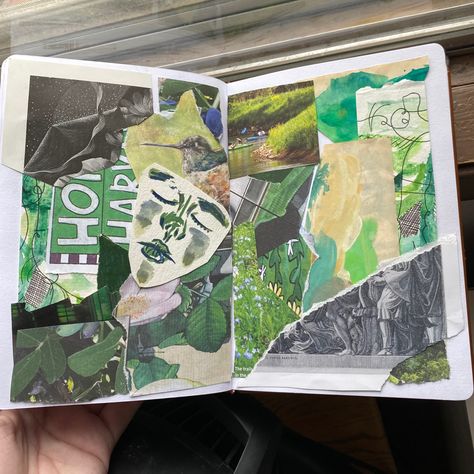 Green Sketchbook, Book Collage, Artist Sketchbook, My Sketchbook, Gcse Art, Sketchbook Pages, Book Layout, Green Nature, Green Art