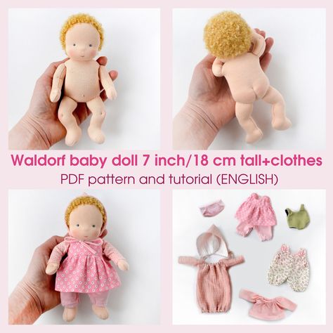 Create your own charming 7 inch/18 cm Waldorf baby doll with this comprehensive PDF sewing pattern and tutorial (ENGLISH). Perfect for DIY enthusiasts and doll makers, this guide includes detailed instructions for crafting a Steiner doll and bonus patterns for doll clothes. Ideal for a unique handmade gift or a delightful addition to your doll collection. After purchasing, please feel free to write to me if you can't find/download your file. Just describe the problem and write your email address 7 Inch Doll Clothes Patterns Free, Soft Dolls Patterns Free, Waldorf Doll Pattern Free, Doll Patterns Free Sewing Templates, Ragdoll Pattern, Doll Patterns Free Sewing, Waldorf Baby, Waldorf Dolls Clothes, Doll Making Patterns