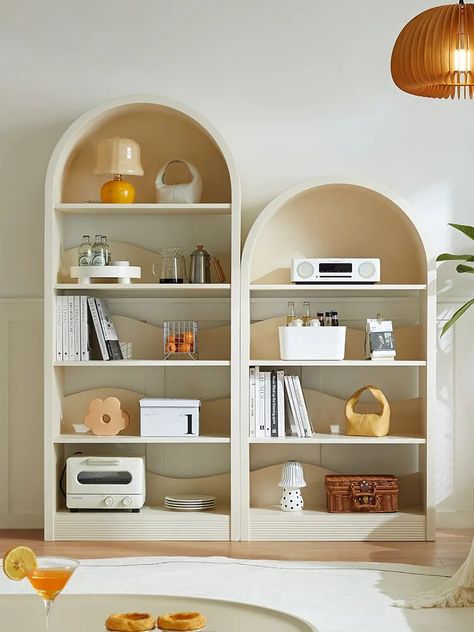 Arch Bookshelf, Living Room Display Cabinet, Nordic Living Room, White Exterior, Luxurious Bedroom, Room Display, Book Storage, Northern Europe, Tv Room