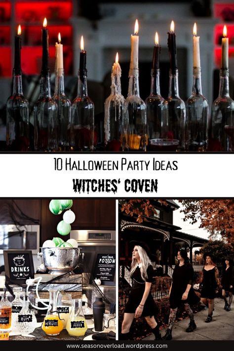 Witch And Wine Party, Witch Coven Halloween Party, Witches Coven Aesthetic, Witch Inspired Halloween Decor, Witches Ball Party, Witch Halloween Craft, Witches Theme Party, Coven Theme Party, Coven Party Ideas