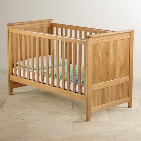 Bevel Natural Solid Oak 3 in 1 Cot Bed Oak Nursery Furniture, Oak Nursery, Baby Crib Designs, Baby Room Closet, Hardwood Bedroom, Oak Furniture Land, Baby Cot Bedding, Modern Crib, Oak Furnitureland