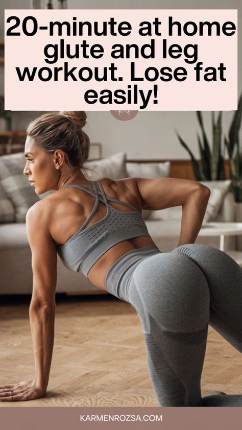 20-Minute At-Home Glute and Leg Workout – Booty Burn At Home - Karmen Rozsa Design Morning Leg Workout, Thigh And Buttocks Workout At Home, Glute And Leg Workout, Legs And Glutes Workout, At Home Leg Workout, Home Leg Workout, At Home Hiit, Toned Glutes, At Home Pilates