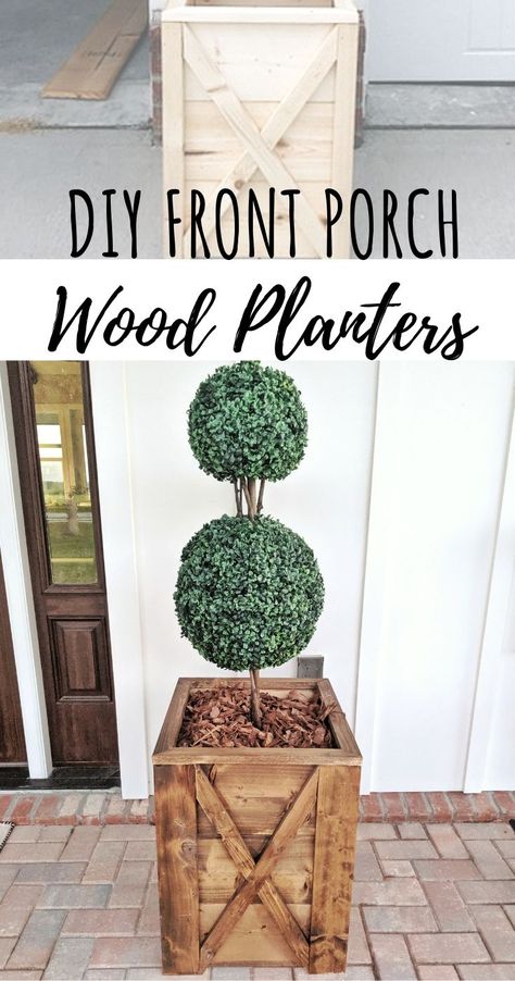 Porch Planters Diy, Front Step Ideas, Front Planters, Wood Front Porch, Diy Wood Planters, Step Ideas, Planters Diy, Front Porch Planters, Rustic Outdoor Decor