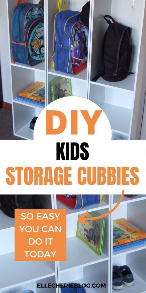 Take some time to implement this super easy and simple kids storage cubbies. Organise your kids bags and shoes today. #kidsstorage #kidsbagstorage #kidsorganization Diy Kids Cubby, Bookbag Storage, Cubby Diy, School Clothes Organization, Diy Cubbies, School Bag Storage, Cubby Ideas, Kids Cubbies, Storage Cubbies