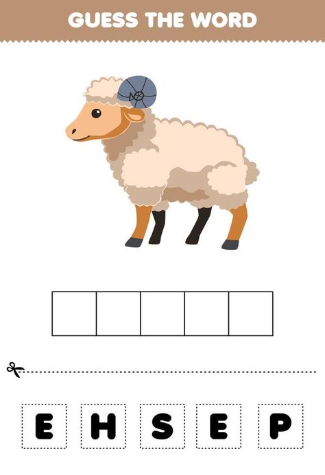 Education game for children guess the word letters practicing of cute cartoon sheep printable farm worksheet Farm Worksheet, Sheep Printable, Farm Printable, Cartoon Sheep, Guess The Word, Game For Children, Lettering Practice, Educational Worksheets, Games For Kids