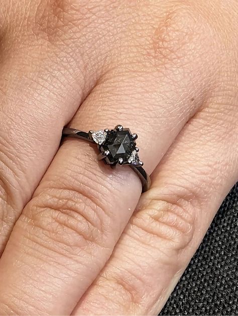 MAIN STONE
Type: Natural Salt and Pepper Diamond
Cut: Hexagon
Color: Dark / Grey / Icy

#1ct #Hexagon #cut #Salt #and #Pepper #Diamond #Promise #Ring #14K #Black #Gold #Triangle #Moissanite #Statement #Ring #Custom #Wedding #Anniversary #Ring #hexagon #diamond #ring #salt #pepper #diamond #engagement #ring #black #gold #ring #promise #ring #gothic #ring #alternative #rings #statement #ring #triangle #diamond #unique #rings #custom #ring #black #gold #jewelry #anniversary #ring Black Stone Engagement Ring Silver, Black Gothic Engagement Ring, Black Stone Wedding Ring, Obsidian Engagement Ring, Black Band Engagement Ring, Dark Wedding Ring, Non Traditional Unique Engagement Rings Vintage, Dark Engagement Ring, Black Gold Engagement Ring