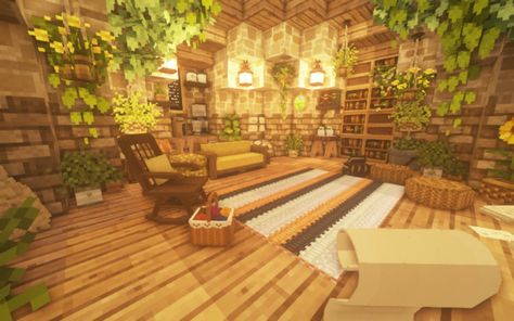 Cottagecore Minecraft Living Room, Secret Room Minecraft, Minecraft Secret Rooms, Cottagecore House Aesthetic, Cottagecore House Exterior, Cottagecore House Interior, Cottagecore Aesthetic House, Pretty Minecraft, Cottagecore Minecraft House