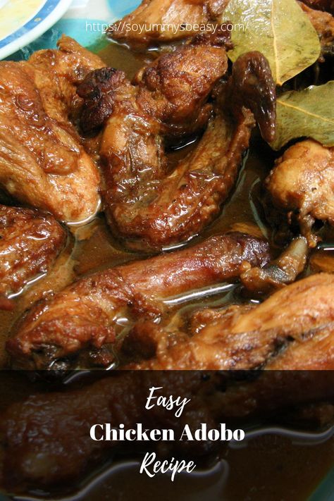 Easy Chicken Adobo (Filipino-Style Braised Chicken) Recipe Chicken Adobo Recipe Easy, Chicken Adobo Filipino, Adobo Filipino, Bouillabaisse Recipe, Braised Chicken Recipes, Filipino Dish, Chicken Adobo, Adobo Recipe, Filipino Cuisine