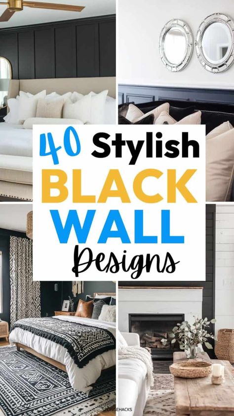 Minecraft Wall Designs, Black Accent Wall, Wall Cladding Designs, Black Wainscoting, Modern Wall Paint, Gray Painted Walls, Black Feature Wall, Feature Wall Design, Black Accent Walls