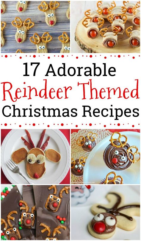 Awesome reindeer recipes, perfect for having some quality time with your kids during Christmas break! Serve up reindeer fun for dessert, breakfast, lunch and snack with these awesome recipes! Reindeer Themed Food, Reindeer Themed Christmas Party, Reindeer Breakfast, Reindeer Desserts, Reindeer Recipes, Christmas Themed Breakfast, Breakfast Punch Recipe, Northpole Breakfast, Breakfast Punch