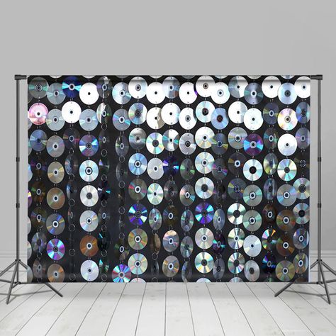 Disc Party Backdrop for Dance Party and Birthday Party Record Photo Backdrop, 2000s Block Party, Throwback Party Decorations, Cd Backdrop, Just Dance Party Ideas, 90s Decorations Party, Disco Photo Backdrop, Record Backdrop, Dance Theme Party