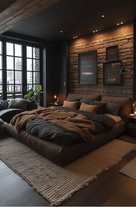 Modern Men’s Bedroom Ideas, Modern Bachelor Bedroom, Men’s Modern Bedroom, Mens Bedroom Ideas Masculine Interior Small Spaces, Young Mans Bedroom Ideas Modern, Mens Bedroom Aesthetic, Men’s Aesthetic Bedroom, Dim Bathroom, Male Bedroom Ideas Modern