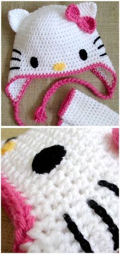 hello kitty crochet hat tutorial Crochet Hat Fun, Crochet Hello Kitty Beanie, Hello Kitty Crochet Hat, Crochet Beanie Ideas, Kitty Crochet Hat, Crotchet Hat, Beanie Ideas, Hello Kitty Hat, Crochet Hat Ideas