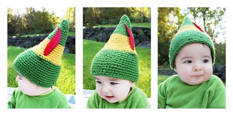 Free Crochet Buddy the Elf Crochet Hat Pattern. Not going to lie, I really want this in an adult size. Elf Crochet, Repeat Crafter Me, Holiday Knits, Hat Patterns Free, Crochet Hats Free Pattern, Crochet Cap, Feather Crafts, Buddy The Elf, Elf Hat