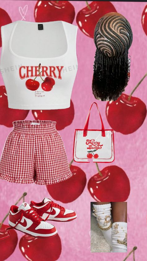 Cherry Bomb Outfits Casual, Cherry Shirt Outfit, Cherry Outfit Ideas, Svt Concert, Outfit Shein, Big Mama, Cherry Bomb, Outfits Casual, Concert Outfit