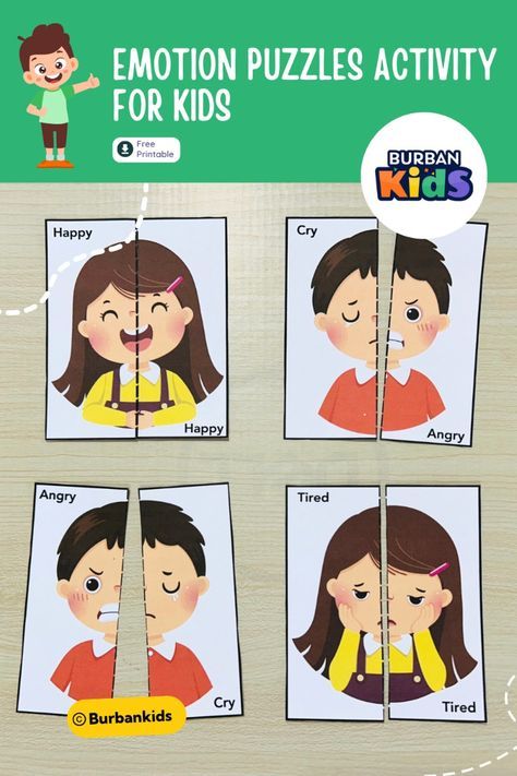 Engage young minds with our Emotion Puzzles Activity for Kids! With a set of emotion-themed puzzles, children can have fun while learning to recognize and understand different feelings. Perfect for promoting emotional intelligence and cognitive development in a playful way. Feelings Activities Kindergarten, Emotions Preschool Activities, Emotions Printable, Emotions Game, Feelings Games, Emotions Preschool, Coping Skills Activities, Social Emotional Learning Lessons, Emotions Cards