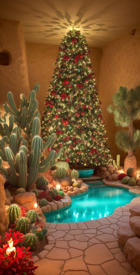 Design a desert oasis theme with cacti and warm lights, integrating sandy tones and turquoise accents for a Southwest-inspired Christmas.
#DesertOasisXmas #SouthwestChristmas #CactusDecor #WarmHoliday Arizona Christmas, Cactus Decor, Turquoise Accents, Desert Oasis, Christmas Decor Ideas, Christmas Spirit, Warm Light, Christmas Decor, Oasis