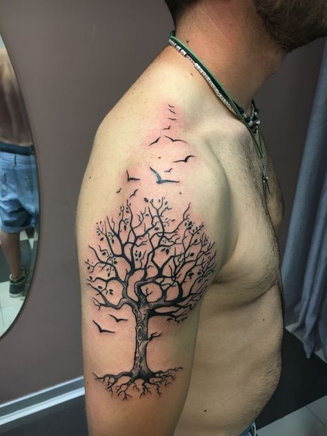 Oak Tree Tattoo Men, Foreign Tattoos, Family Tree Tattoo For Men, Tree Of Life Tattoo Men, Tree Tattoo Black, Tree Tattoo Men, Crow Tattoo Design, Roots Tattoo, Tattoo Quotes For Men