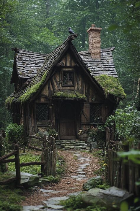 Witch Cottage In The Woods, Witches Cabin In The Woods, Witch House In The Woods, Witch Cabin In The Woods, Magical Tiny House, Witchy Home Exterior, Witchy Cabin Interior, Witch’s House, Witch Cottage Decor