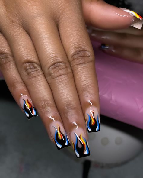 Flame illusion ❤️💛💙😍😍😍 #nailtech #nailsrtistry #nailsnailsnails #naildesign #naildesign #nailpolish #nailfashion #nailideas #nailinstagram #nailsalon #nailstyle #longnails #nailpro Nails Fire, Flame Nails, Celebrity Nails, Flame Art, Fire Nails, Nail Pro, Nail Artist, Nail Tech, Nail Salon