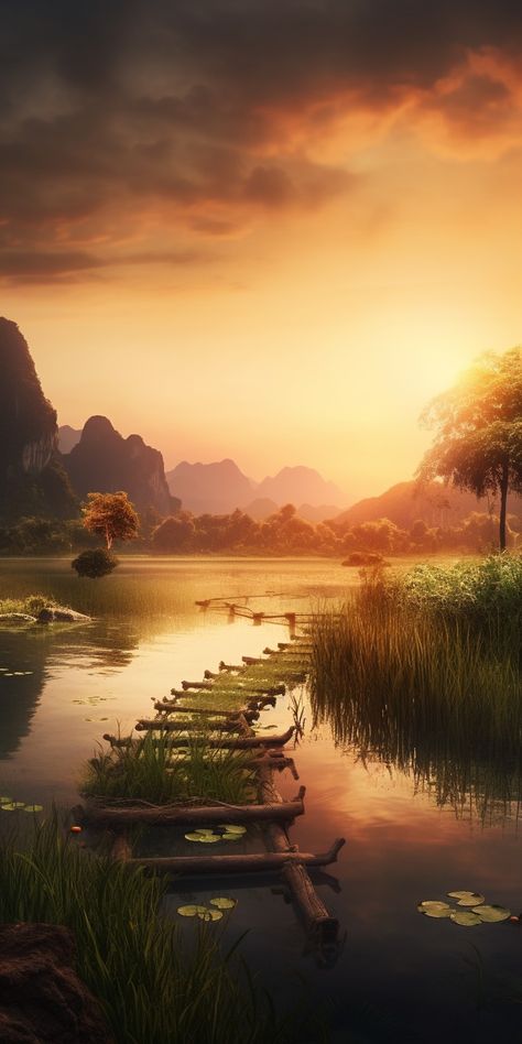 Thai Scenery, Thai Landscape, Red Art Painting, Thai Wallpaper, Planets Wallpaper, View Wallpaper, Landscape Photography Nature, Plant Painting, Landscape Scenery