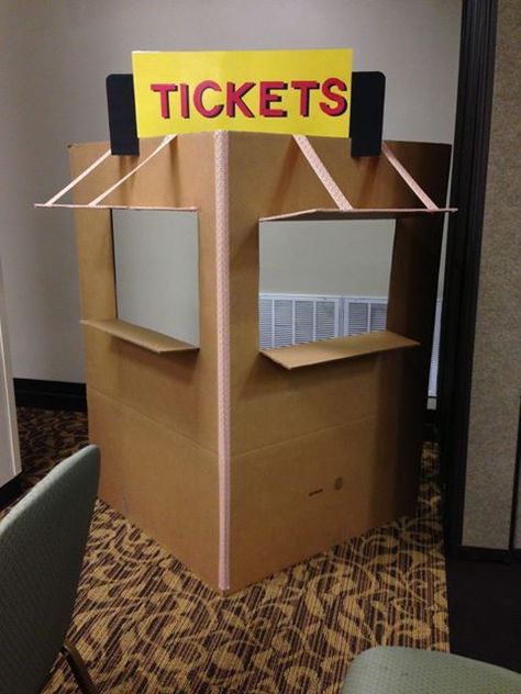 ticket booth structure Ticket Booth Diy, Lifeway Vbs, Booth Diy, Polar Express Party, Ward Christmas Party, Ticket Booth, Carnival Themed Party, Train Theme, Trains Birthday Party