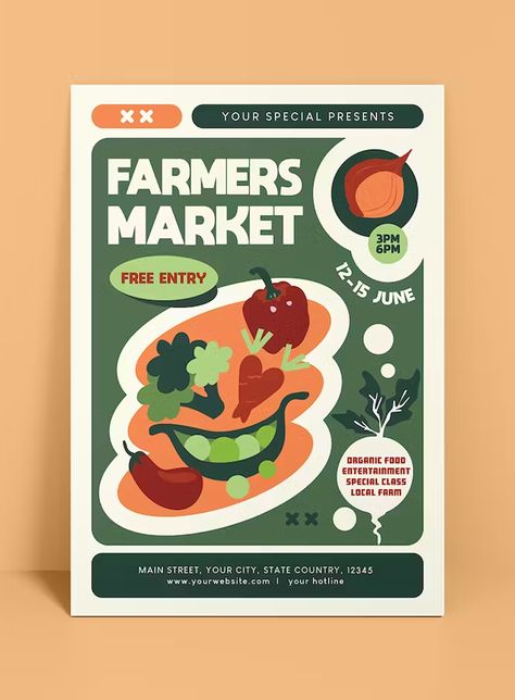 Farmer Market Flyer Template AI, EPS, PSD Aesthetic Flyer Ideas, Advertising Design Poster Marketing, Product Selling Poster, Promotional Graphic Design, Food Bank Poster, Community Poster Design, Farmers Market Graphic Design, Food Pop Up, Product Flyer Design Inspiration