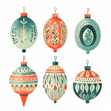 Set of christmas ball ornaments collection Watercolor illustration isolated on white background Christmas Ornament Illustration, Christmas Ornaments Illustration, Ornament Illustration, Artsy Illustration, Habit Tracker Bullet Journal, Ornament Drawing, Christmas Ball Ornaments, Christmas Bauble, Christmas Ball