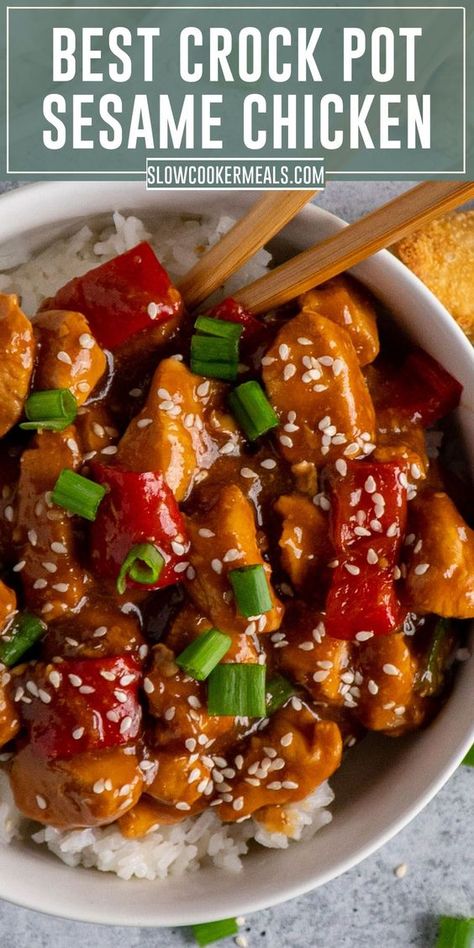 Crock Pot Sesame Chicken, Slow Cooker Asian Chicken, Sesame Chicken Crockpot, Slow Cooker Asian, Chinese Chicken Recipes, Chicken Crockpot Recipes Easy, Sesame Chicken Recipe, Chinese Takeout, Slow Cooker Dinner