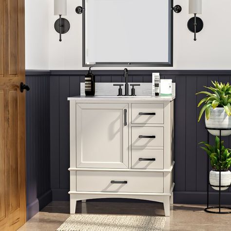 Red Barrel Studio® Aleeshia 30" Single Bathroom Vanity Set & Reviews | Wayfair Modern Cabinet Design, 30 Vanity, 30 Bathroom Vanity, White Vanity Bathroom, Solid Wood Doors, Marble Vanity Tops, Cultured Marble, White Vanity, Single Sink Bathroom Vanity