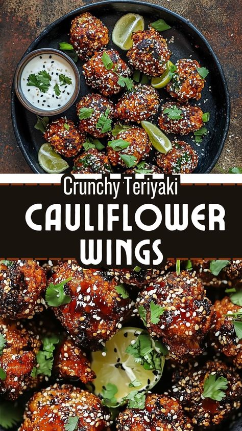 Crunchy Teriyaki Cauliflower Wings Honey Garlic Cauliflower Wings, Asian Cauliflower, Teriyaki Cauliflower, Root Vegetable Gratin, Baked Pasta Dishes, Crispy Cauliflower, Vegetarian Slow Cooker Recipes, Sausage Lasagna, Teriyaki Glaze