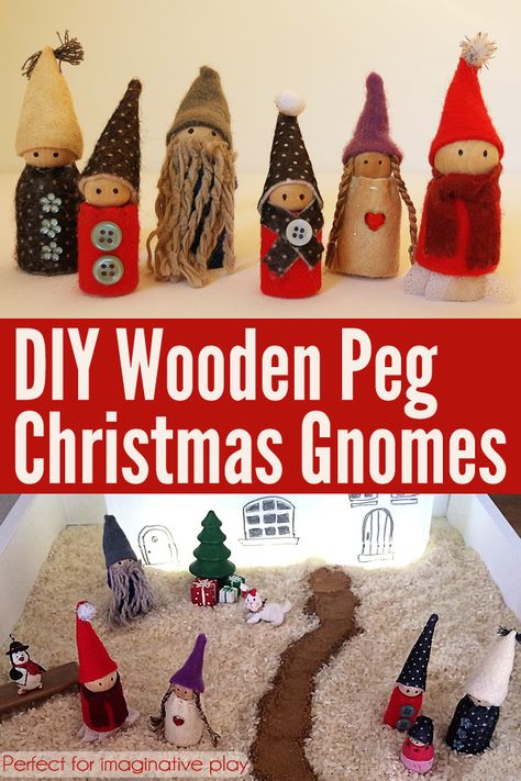 DIY Wooden Peg Gnomes Peg Doll Gnomes Diy, Peg Gnomes, Waldorf Gnomes, Diy Christmas Gnomes, Recycled Christmas Cards, Old Christmas Cards, Recycle Christmas Cards, Dolly Pegs, Recycled Christmas