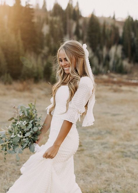 Heirloom Chic Wedding, Mermaid Wedding Dress With Sleeves Modest, Spring Wedding Dress Modest, Modest Wedding Dresses With Sleeves Boho, Modest Wedding Dresses Summer, Modest Wedding Dresses Boho, Flowy A Line Wedding Dress With Sleeves, Modest Wedding Dresses Flowy Sleeves, Lds Wedding Dresses Latter Day Bride