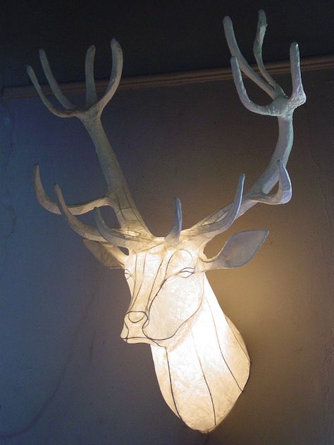 Reindeer (Stag)Trophy Head by Anthea & Michael Methven, via Flickr Trophy Head, Paper Lantern Lights, Paper Mache Animals, Wire Art Sculpture, Diy Lampe, Stag Head, Farmhouse Ideas, Faux Taxidermy, Fine Artwork