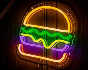 Burger Neon, Kids Singing, Party Logo, Neon Wall Signs, Neon Signs Home, Custom Neon Lights, Light Up Letters, Event Sign, Illuminated Letters