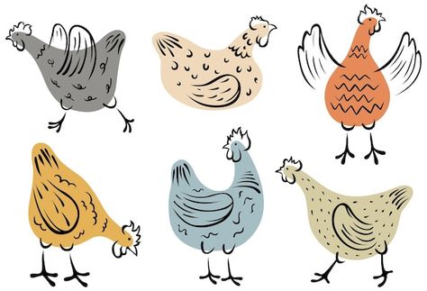 Set of hand-drawn hen. chicken illustrat... | Premium Vector #Freepik #vector #chicken-illustration #cute-chicken #cute-illustration #doodle-illustration Domestic Birds, Chicken Vector, Chicken Images, Chicken Illustration, Owl Vector, Pig Illustration, Cartoon Chicken, Up Animation, Spring Animals