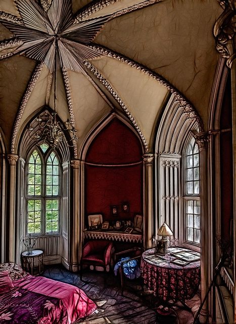 Love this bedroom with Gothic Windows Gothic Castle Interior, Castle Interior, Castle Bedroom, Gothic Interior, Gothic Bedroom, Gothic Windows, Baroque Decor, Victorian Bedroom, Gothic Castle