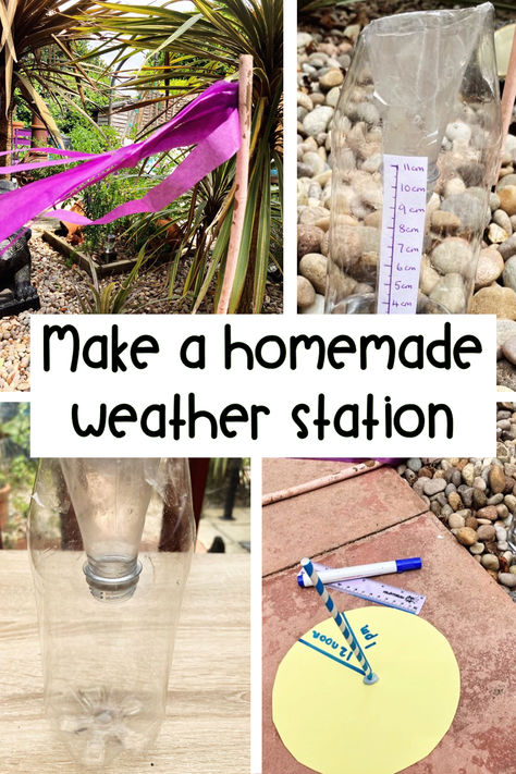 diy weather station rain gauge wind sock sundial Weather Science Fair Projects, Weather Station Diy, Weather Lesson Plans 2nd Grade, Diy Weather Station, Severe Weather Activities For Kids, Weather Stem Activities, Kids Weather Activities, Weather Station For Kids, Weather Vain