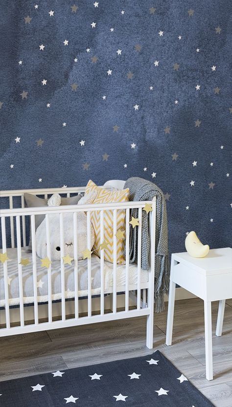 Baby Boy Nursery Room Ideas | Free Knitting Patterns | Handy Little Me Baby Nursery Wallpaper, Nordic Carpet, Carpet Diy, Kindergarten Wallpaper, Space Nursery, Baby Wallpaper, Kids Bunk Beds, Beautiful Nursery, Star Nursery